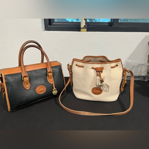 Dooney & Bourke Black and Cream Leather Bags - Picture 1 of 12